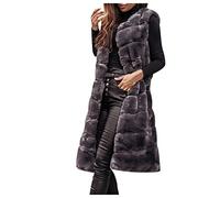 Women's Faux Fur Long Jacket Sleeveless Vest Coat Casual Solid Thick Outerwear Ladies Winter Body Warm Gilets Parka Overcoat Shrug Waistcoat Gilet Streetwear Plain Long Outdoor Parka Anoraks
