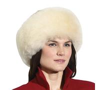 Women's Faux Fur Russian Beret Hat Cossack Style Ear Warmer Earmuff Fur Headband Round Thick Winter Wrap Cap (Beige, One Size)