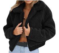 Women's Faux Fur Sherpa Jacket Zip Up Fuzzy Fluffy Coat Cropped Jacket Winter Lapel Fleece Outwear Pockets Dressy Fall Outfits Short Coats Y2K Teddy Shaggy Overcoat Ladies Sexy Plush Soft Outwear
