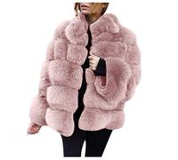 Women's Faux Fur Transition Jacket Faux Fur Coat Plush Winter Jacket Fluffy Quilted Jacket Crop Faux Fur Cardigan Plain Elegant Fleece Jacket Thick Warm Winter Coat, pink, M