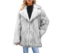 Womens Faux Furry Coat Plus Size Long Jackets Warm Fuzzy Fluffy Coats Solid Lapel Open Front Long Sleeve Cardigan Coat Soft Shaggy Overcoat Trendy Outerwear Winter Clothes