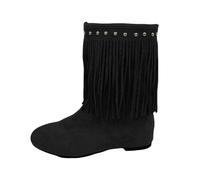Women's Faux Leather Boots Western Retro Fringe Large Size Mid-Calf Boots Elegant Boots Autumn Winter Outdoor Shoes Woman, Black, 4 UK