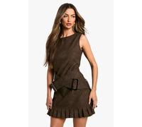 Womens Faux Leather Double Belt Mini Dress - Brown - 8, Brown