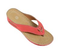 Women's Faux Leather Flip Flops Non-Slip Lightweight Wedge Platform Slide Sandals Open Toe Summer Fashion Hollow Out Chunky Sliders Comfortable Slingback Beach Sliders 2026 Red