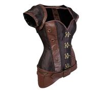 Women's Faux Leather Gothic Steampunk Basque Bustier Shapewear Spiral Steel Boned Corset Top Womens Basque Body Shaper Overbust Corset Top Plus for Women Halloween, Christmas, Pirate Party