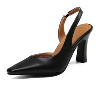 Women's Faux Leather High Heel Slingbacks Glossy Stiletto Dress Heels Pointed Toe Open Back Pumps for Summer Party & Date Night 8.5cm Heel,Black,4.5 UK