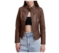 Women's Faux Leather Jacket, Hooded Pu Moto Biker Jacket Full Zip Motorcycle Top Chic Soft Coat Women Pu Leather Coat Leather Motorcycle Jacket Ladies Jacket Spring and Autumn Coat