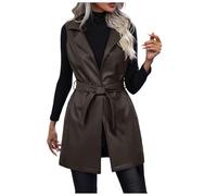 Womens Faux Leather Jacket Vegan Pleather Jackets Blazer Collar Coat Zipper Pockets Winter Shacket Women Waterproof Overcoat for Spring Fall Clothes Coffee