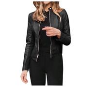 Women's Faux Leather Jackets PU Moto Motorcycle Classic Biker Jacket Zip Up Short Outwear Basic Leather Cropped Jacket Vintage Top Bomber Jackets Standing Collar Motorcycle Coat Plus (Black, 5XL)