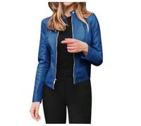 Women's Faux Leather Jackets PU Moto Motorcycle Classic Biker Jacket Zip Up Short Outwear Basic Leather Cropped Jacket Vintage Top Bomber Jackets Standing Collar Motorcycle Coat Plus (Blue, 4XL)