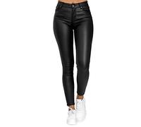 Womens Faux Leather Leggings Flat-Front Comfort Stretch High Waisted PU Pleather Magic Bodycon Pants Slim Fit Tapered Leg Lounge Activewear Trousers Skinny Tights with Pockets Black