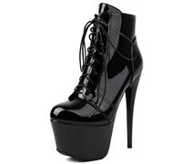 Women's Faux Leather Platform Ankle Boots High Heel 15cm Stiletto Lace Up Extra Platform Side Zipper Fashion Party Evening Night Out Shoes,Black Patent Leather,6 UK
