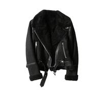 Womens Faux Leather Short Cropped Brown Coat For Winter Vintage Fur Integrated Jacket Zip Up Lapel Long Sleeves Jackets Female Outwears Chic (BLACK,L)
