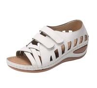 Womens Faux Leather Wedge Platform Sandals - Comfortable Adjustable Peep Toe Beach for Spring & Summer Sandals for Women