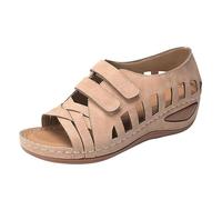 Womens Faux Leather Wedge Platform Sandals - Comfortable Adjustable Peep Toe Beach for Spring & Summer Sandals for Women