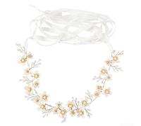 Women's Faux Pearl Waist Belt with for handcrafted Floral for organza Sash | For crystal Rhinestone Dress Accessory for Party Evening Wedding Formal Gowns, for gold