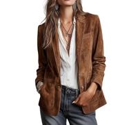 Women's Faux Suede Blazer Jacket Fall Winter Vintage Slim Fit Two Button Dressy Suit Jacket Boyfriend Faux Leather Coat Trendy Old Money Office Work Outerwear Brown M