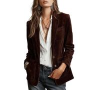 Women's Faux Suede Blazer Jacket Fall Winter Vintage Slim Fit Two Button Dressy Suit Jacket Boyfriend Faux Leather Coat Trendy Old Money Office Work Outerwear Tan XL