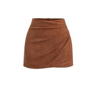 Women's Faux Suede Bodycon Mini Skirts Wrap High Waisted Ruched Asymmetrical Tulip Pencil Short Skirts