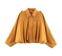 Womens Faux Suede Bomber Jacket Casual Lapel Pilot Cropped Coat Oversized Motorcycle Jackets Outerwear Pleated Pilot Coat Yellow S