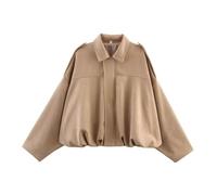 Women's Faux Suede Bomber Jacket Casual Lapel Pilot Jackets Oversize Long Sleeve Full Zip Fashion Travel Streetwear Outerwear womens bomber jacket Khaki L