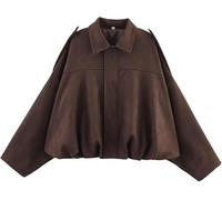 Women's Faux Suede Bomber Jacket Casual Pilot Coat Oversized Spring Fall Batwing Long Sleeve Streetwear Outwear (UK, Alpha, S, Coffee)