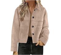 Womens Faux Suede Bomber Jacket Long Sleeve Button Down Loose Fit Blazers Casual Fashion Lapel Pilot Jackets womens suede bomber jacket Khaki XL