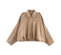 Women's Faux Suede Bomber Jacket Oversized Leather Feel Pilot Coat, Long Sleeves Casual Streetwear Outerwear for Spring Autumn Season