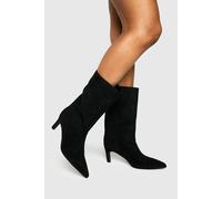 Womens Faux Suede Calf High Mid Heel Stiletto Boots - Black - 5, Black