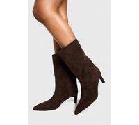 Womens Faux Suede Calf High Mid Heel Stiletto Boots - Brown - 3, Brown