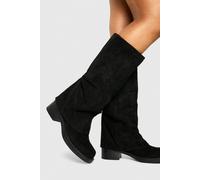 Womens Faux Suede Campus Ruched Foldover Boots - Black - 7, Black