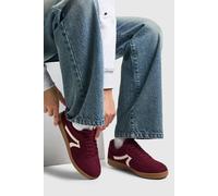 Womens Faux Suede Contrast Stripe Flat Trainers Burgundy 4