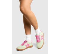 Womens Faux Suede Contrast Stripe Flat Trainers - Green - 4, Green