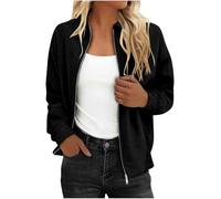 Womens Faux Suede Cropped Jacket Casual Full Zip Bomber Jacket Fall Coats Lightweight Shacket Jackets Sportswear Turn-Down Collar Short Motorcycle Coat Long Sleeve Outerwear Trendy Clothes