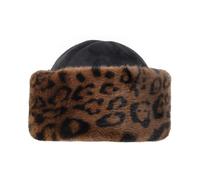 Women's Faux Suede Hat with Faux Fur Brim - ANIMAL/BLACK / ONE