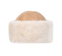 Women's Faux Suede Hat with Faux Fur Brim - NATURAL/CAMEL / ONE