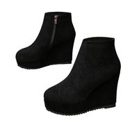 Womens Faux Suede High Heel Wedge Platform Ankle Boots with Side Zip Ankle Booties Round Toe Short Booties Platform Pumps Office Party Dress Shoes Footwear Gifts