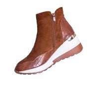 Women's Faux Suede Leather Ankle Boots Lightweight Lace-Up Wedge Hiking Shoes with Arch Support Military Combat Ankle Chunky Booties Classic Goth Platform Thick Bottom Mid Calf Boot Brown