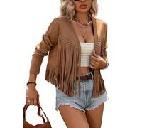 Women's Faux Suede Leather Jacket Studded Fringe Jackets Long Sleeve Open Front Cardigan Cropped Motorcycle Coat Fall Western Cowgirl Outfit Outwear Xxl