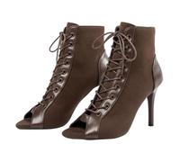 Women's Faux Suede Pumps Lace Up Peep Toe Thin Stiletto Heels Lightweight Comfortable Shoes Classic Vintage Trendy Design Party Travel Shoes Dance Practice Booties (Brown, 4)
