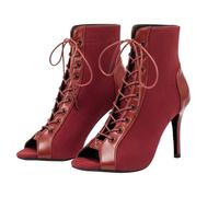 Women's Faux Suede Pumps Lace Up Peep Toe Thin Stiletto Heels Lightweight Comfortable Shoes Classic Vintage Trendy Design Party Travel Shoes Dance Practice Booties (Red, 6.5)