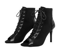 Women's Faux Suede Pumps Lace Up Peep Toe Thin Stiletto Heels Lightweight Comfortable Shoes Classic Vintage Trendy Design Party Travel Shoes Dance Practice Booties (Black, 4.5)