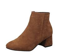 Women's Faux Suede Velvet Ankle Boots Casual Chunky Mid Low Heels Boots with Side Zipper Retro Solid Pointed Toe Short Boots Ladies Black Brown Suede Leather Ankle Boots