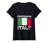 Women's Favignana Italy Flag Distressed Sicilian Pride V-Neck T-Shirt
