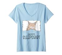 Women's Favorite Devon Rex Pajamas, Napping Cat Pajama V-Neck T-Shirt