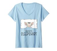 Women's Favorite Devon Rex Pajamas, Napping Cat Pajama V-Neck T-Shirt