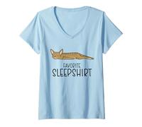 Women's Favorite Devon Rex Pajamas, Napping Cat Pajama V-Neck T-Shirt