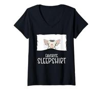 Women's Favorite Devon Rex Pajamas, Napping Cat Pajama V-Neck T-Shirt