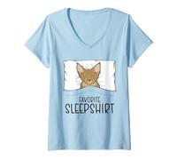 Women's Favorite Devon Rex Pajamas, Napping Cat Pajama V-Neck T-Shirt