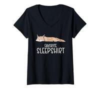 Women's Favorite Devon Rex Pajamas, Napping Cat Pajama V-Neck T-Shirt